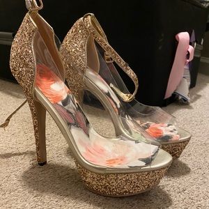 Gold and clear tippy top heels